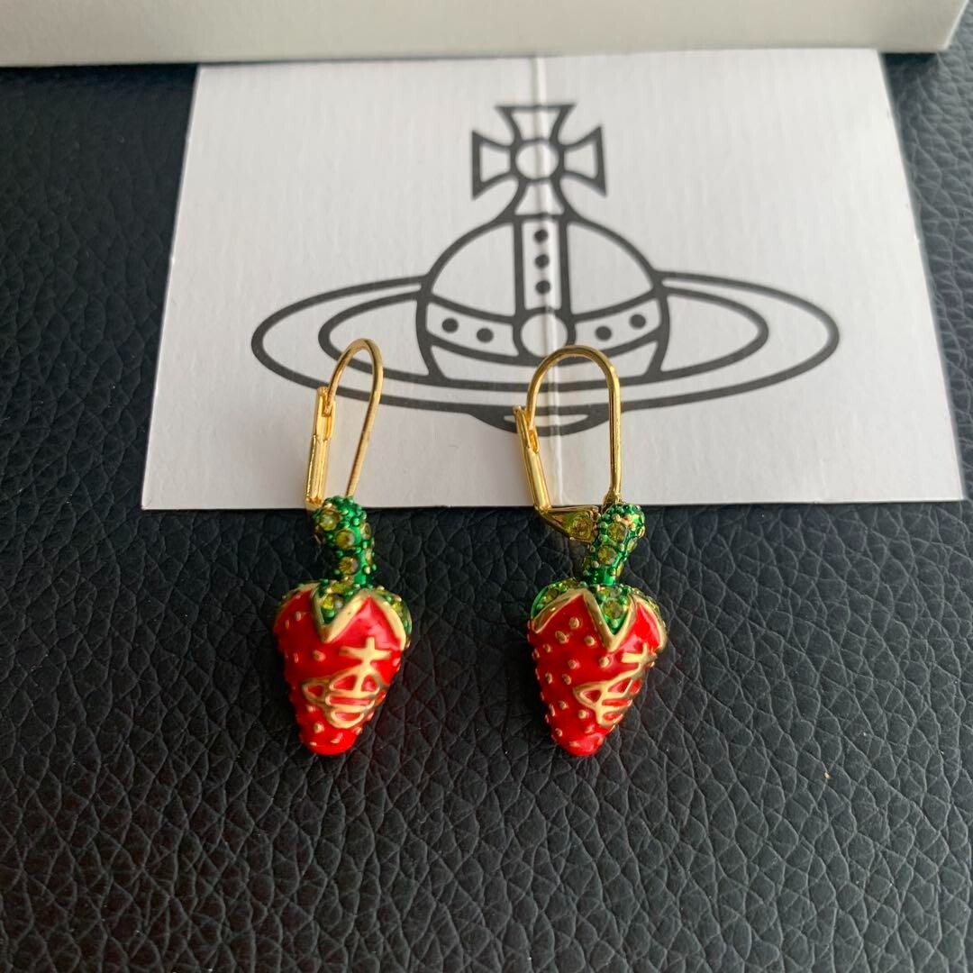 Vivienne Westwood Strawberry Earrings Logo Red Gold Women's
