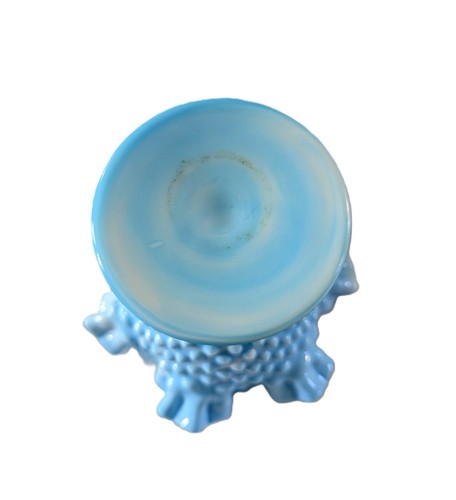 VTG Fenton Blue White Slag Glass Candy Dish Compote Bowl Hobnail Ruffled Rim 6x6 - Picture 7 of 9