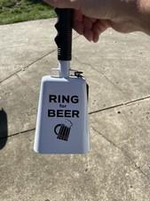 WEMBLEY RING FOR BEER WHITE LARGE 11" COW BELL NOISEMAKER BAR DECOR