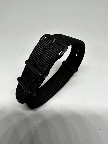 20mm Watch Strap Black Military Style Black Hardware