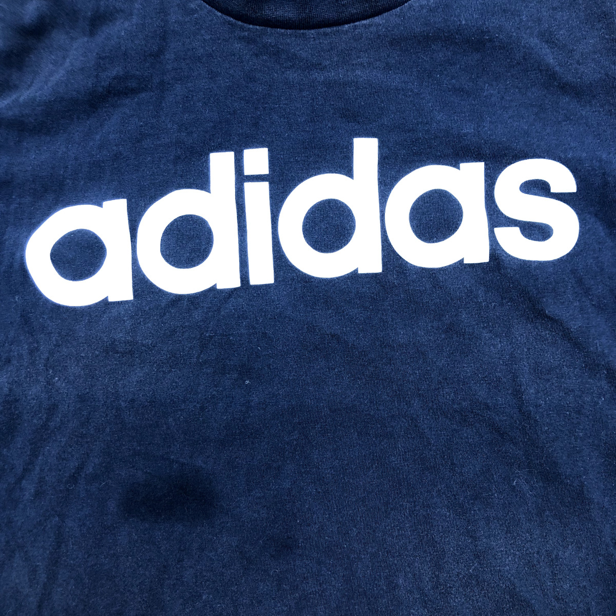 Adidas Dark Blue Linear Logo Short Sleeve Essentials Cotton T-Shirt Men  Size L | eBay