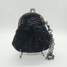 Nine West Black Velvet Wristlet Chain Womens Small Pouch Goth Punk Formal Bag