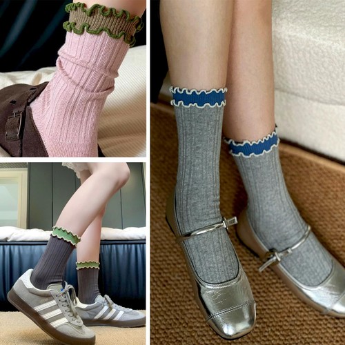 Women Ruffle Socks Lightweight Knit Casual Ankle Sock Ruffle Turn-Cuff Cute L... - Picture 5 of 6