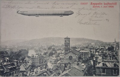 Zeppelin Luftschiff Zürich 1.Juli 1908 CPA AK Ansichtskarte nach Stuttgart