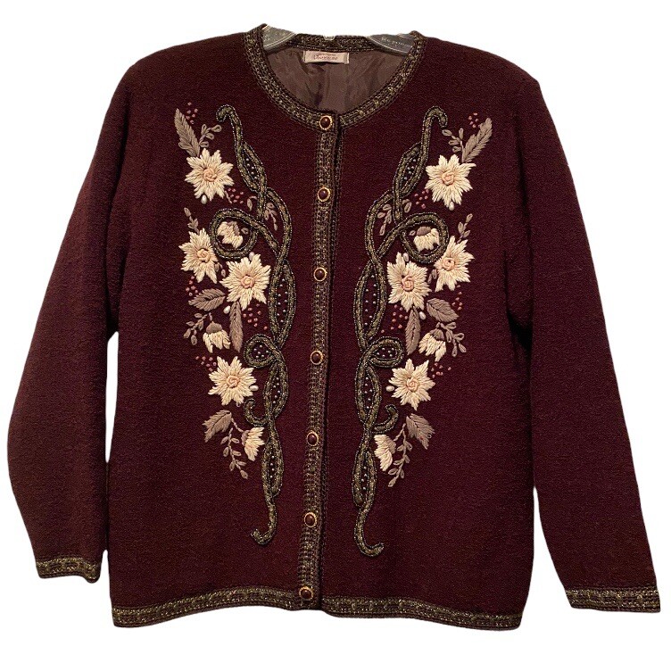 Vareuse Tokyo Japan Wool Lined Cardigan Sweater Embroidered