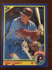 TOM BARRETT 1990 SCORE ROOKIE AUTOGRAPHED SIGNED AUTO BASEBALL CARD 633 PHILLIES