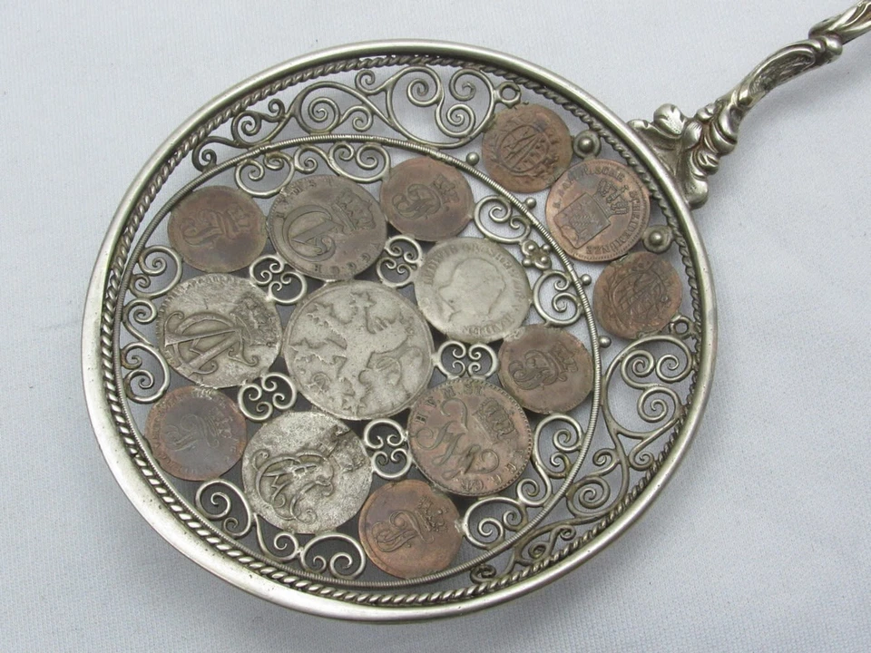 Antigua cuchara austrohúngara de plata y porcelana del siglo XIX Foto 3 de 4