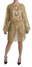 DOLCE & GABBANA Dress Gold Lace See Through A-Line Knee Length IT40/US6/S $2600
