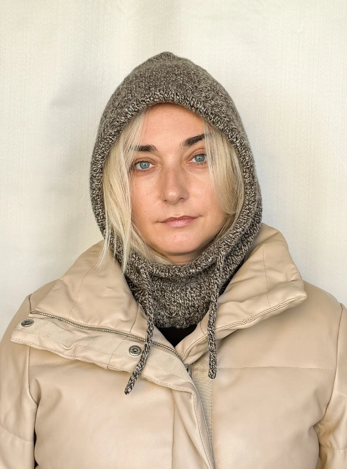 Capuz de malha de lã merino creme marrom dos EUA, capuz com capuz, balaclava feminina - Imagem 4 de 4