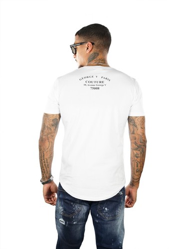 Avenue George V Paris T-Shirt Graphic Skull Rhinestone Men's White fitted Tee L - Picture 2 of 4