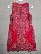 Chaps Red Paisley Dress Size 4 Swing Shift Sleeveless Knee Length 