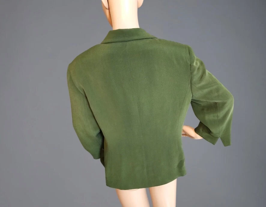 RENA ROWAN - ELEGANTE CHAQUETA DE SEDA VERDE / Top - Talla 12 Foto 2 de 3