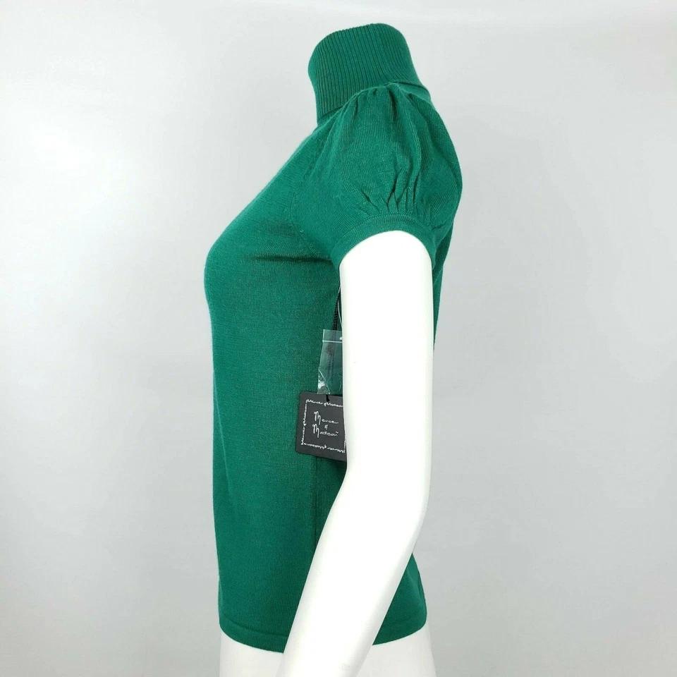 New Mercer & Madison Green Merino Wool Sweater Jumper S Turtleneck Short Sleeve - Image 3 of 4