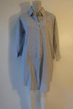 Womens Sundry Blue White Embroidered Heart Pinstriped Shift Shirt Dress 2 US/M *