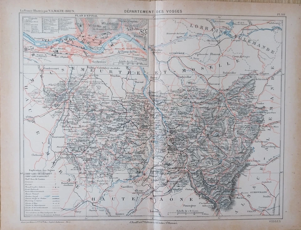 CARTE GEOGRAPHIQUE XIXEME DE 1883 DÉPARTEMENT DES VOSGES V.A MALTE BRUN - Photo 1/1