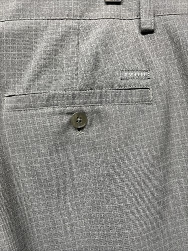 Izod Golf Men’s Mini Grid Check Pants Flat Front Gray/White - Picture 8 of 18