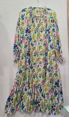 Diane von Furstenberg DVF Midi Silk Blend Fortina Dress L Tiered Floral Bouquet