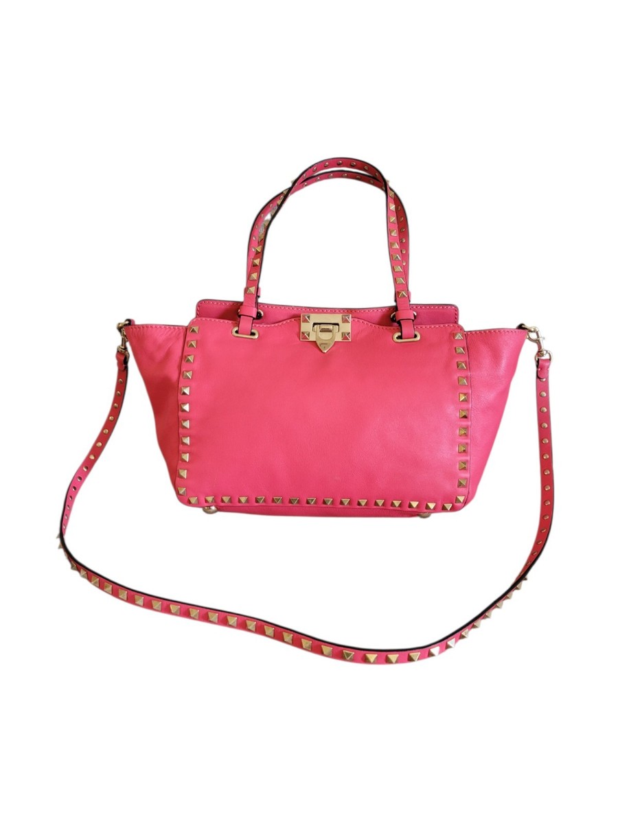 Authentic Valentino Garavani Rockstud Small Leather Tote Bag Pink