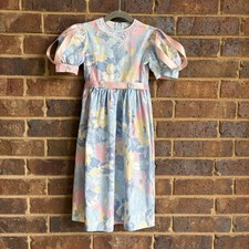Ruth of Carolina Girl Dress VTG USA Pink Watercolor Floral Satin Tieback Size 6