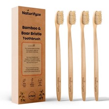 Naturifyze Boar Bristle Bamboo Toothbrush 4 Pack - Authentic Boar Bristle...