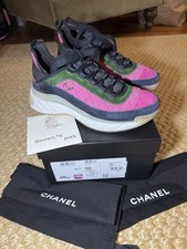 Chanel Sneakers 36.5 Quilted  Suede Pink Green Navy 21K Trainers w/ Box