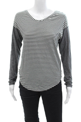 Lululemon Womens Striped Print Round Neck Long Sleeve T-Shirt White Black Size S