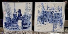 1970's Delft Holland Handmade Tiles 6 x 6" Beacon Hill  & Old North Church~