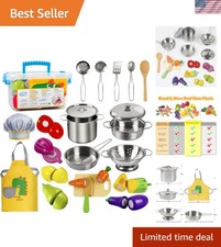 Play Kitchen Accessories, Wooden Play Food, Cooking Set with Stainless Steel ...