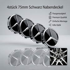 4x 75mm Nabendeckel für Mercedes Benz Mittelkappe Felgendeckel Schwarz Radkappen