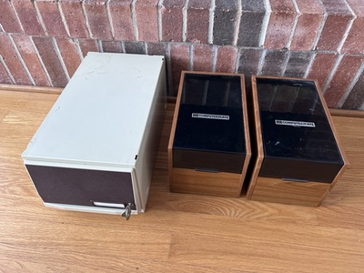 #ad #ad Lot 3 Drawer Disk Diskettes Storage Holders Faux 1980s Computer Computermate $34.99