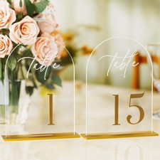 Arch Wedding Table Numbers 1-15 with Stands Gold Number 5.5 x 7 Acrylic Sign