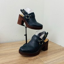 Born Hudson Black Leather Heel Mule Clog Women  s Size 8