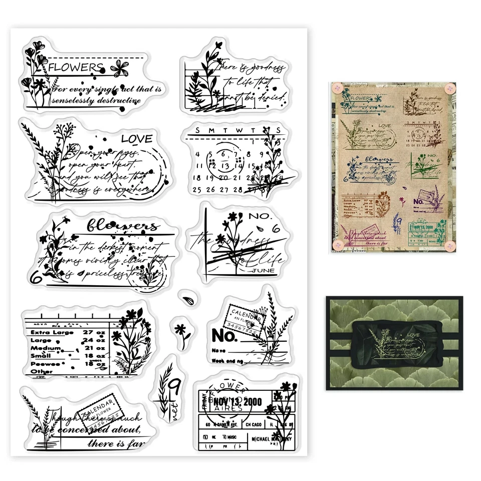 VINTAGE FLOWER & SCRIPT Clear Stamps - For Card Making Scrapbooking Paper Craft - image 2 of 2