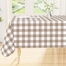 Rectangle Table Cloth, Waterproof Vinyl 84" x 60" Rectangular Khaki  White
