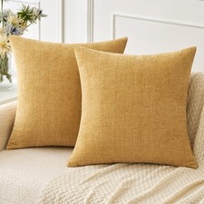 Pack of 2 Couch Throw Pillow Covers 18x18 Inch Soft Gold Chenille Pillow Cove...