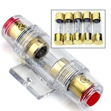 High Quality Gold In-line 4 or 8 Gauge AGU Fuse Holder 5 Pack 60 AMP AGU Fuses