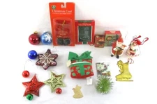 Lot of 17 Assorted Christmas Ornaments - Stars, Balls, Santas & More