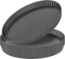 Image of 5x 30cm Tart Quiche Pan Non Stick Fluted Flan Tin Loose Base Bake Set