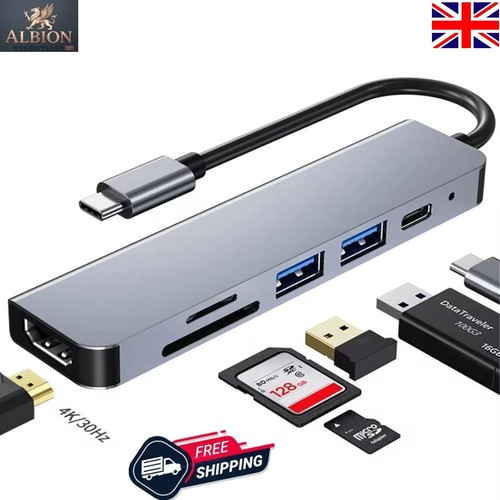 USB C Hub Multiport Adapter 6 in 1 MacBook HDMI 4K SD Card USB 3.0 100W PD