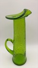 Vintage Green Crackle Glass Small Pitcher 7.5" Handcrafted MCM Cruet or Vase EUC — photo 3