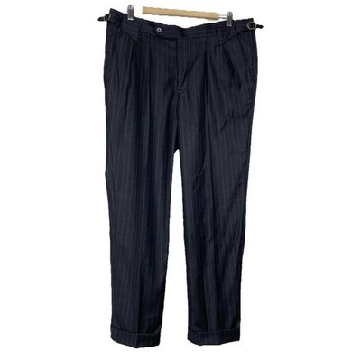 Studio Suits Bespoke Pants Mens 36 x 28 Gray Wool Pinstripe Pleated Cuffed