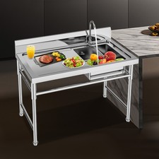 Commercial Stainless Sink Kit w/ Faucet Kitchen Laundry Hotel Sink w/Prep Table