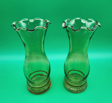 This Is A Pair Of Amber Glass Ruffled Rim Decorative Vases 6 Tall.