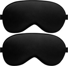Silk Sleep Mask   2 Pack Silk Eye Mask for Sleeping, Adjustable Strap, 100 Blac