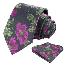Mens 3.35inches Large Floral Pattern Necktie and Printed 159-sage purple