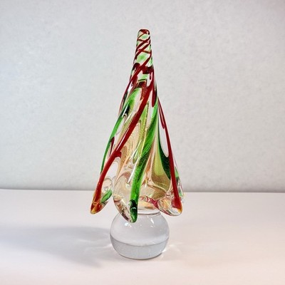 VTG MURANO ART GLASS Christmas Tree w/Gold Flakes & Red, Green 9  ITALY EUC!!