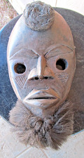 ANCIEN MASQUE VINTAGE africain tribal dan bois sculpté main raphia barbe cérémonie