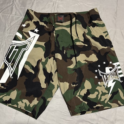 Tapout Woodland Camo Fight Shorts Mens 34 MMA UFC Logo Spellout Board Shorts - Picture 1 of 13