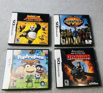 Nintendo DS Lot 4 KungFu Panda How To Train Dragons Poptropica Survivor Complete