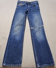 Ariat B5 Slim Tyler Boys Jeans Size 12 Straight Leg Distressed Hole Blue Stitch